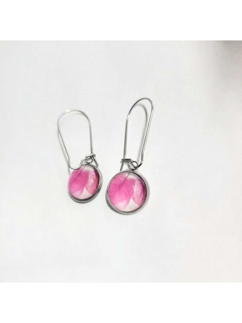 Hand Crafted Pink Watercolor Leaf Drop Earrings - Picture 4 of 6
